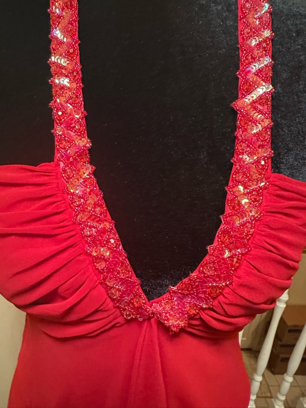 Vintage Y2K Red Beaded Halter Chiffon Top Fairycore Size 6 - Picture 7 of 11